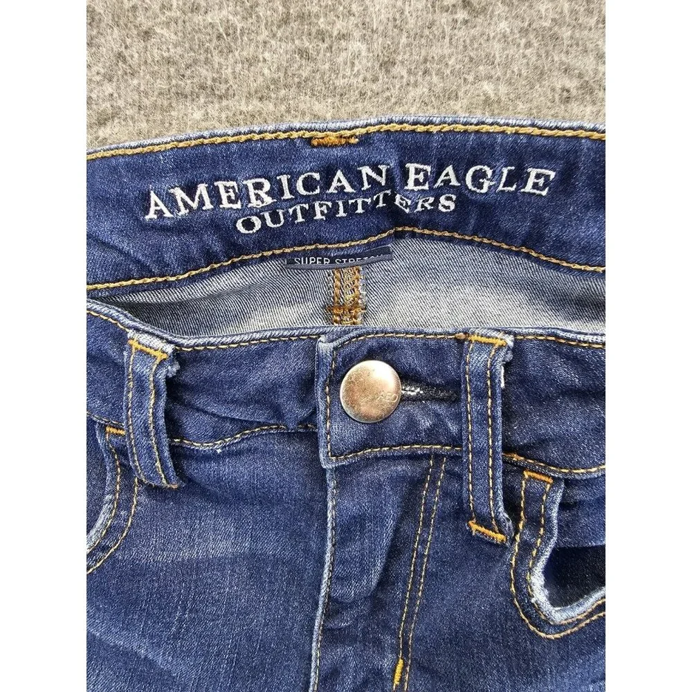 American Eagle Jeggings Womens Size 2 Dark Wash Distressed Raw Hem Super Stretch